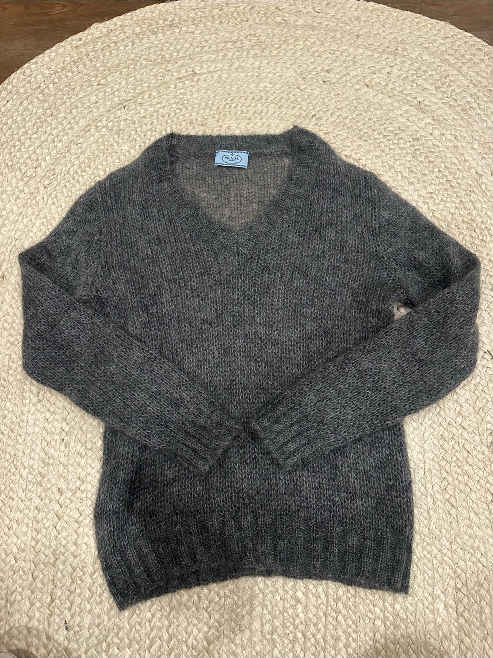 Authentic Prada Women's Charcoal Gray V-Neck Mohair Sweater